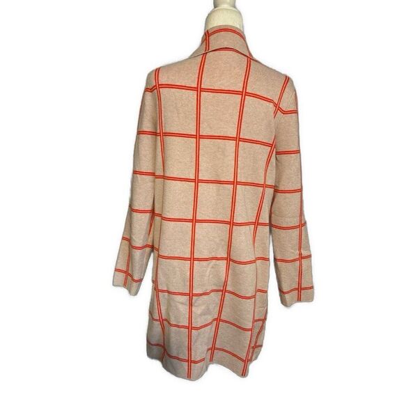 Calligraphie Orange Beige Plaid Long Sleeve Knit Cardigan Sweater Medium - Picture 2 of 4